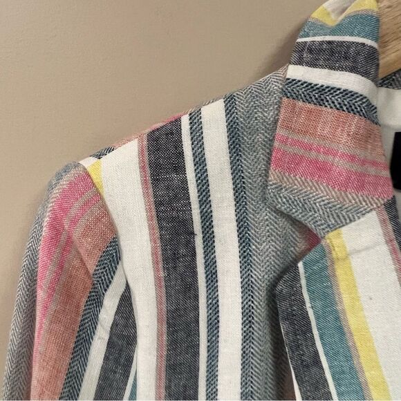 Tahari Pink and Yellow Blazer Lightweight Striped Sz 4 - Picture 2 of 6